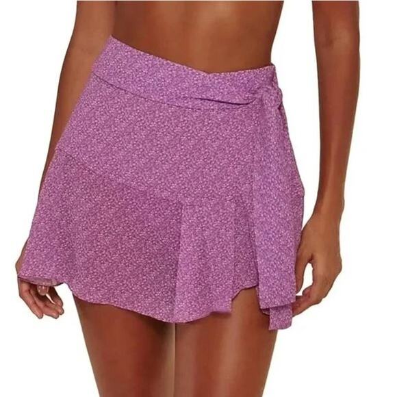 Vix Paula Hermanny Diane Ditsy Print Wrap Mini Skirt Women's Sze S Purple Ruffle - Picture 1 of 7